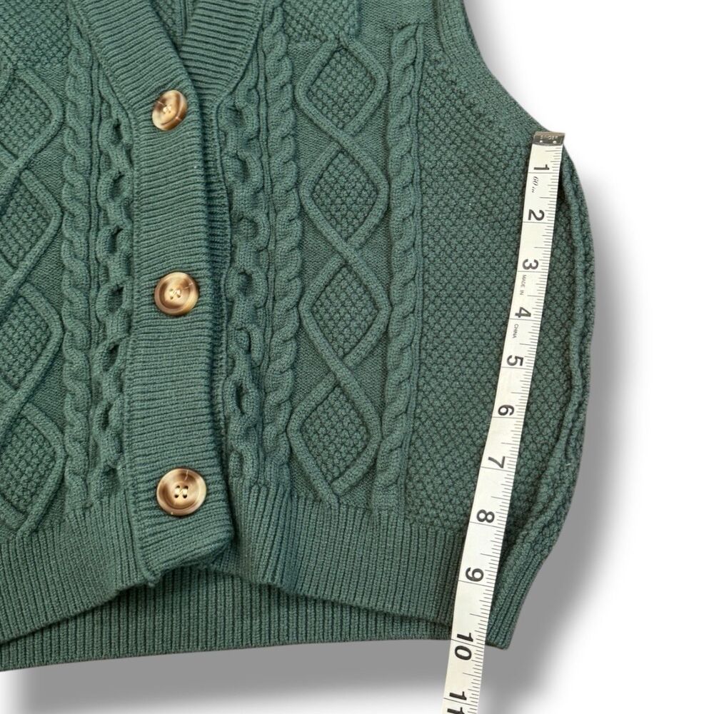 BeCool Cable Knit Button Down Sweater Vest Green Knit Casual Women’s Size M/L - Picture 5 of 9